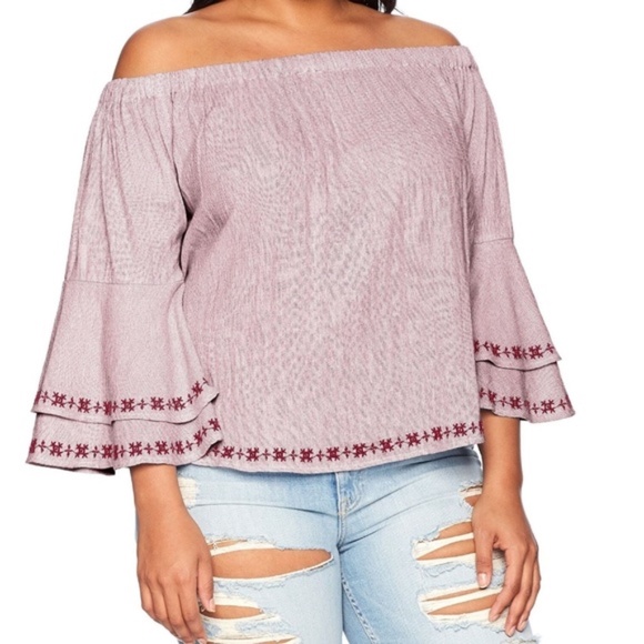 Lucky Brand Tops - LUCKY BRAND RED EMBROIDERED OFF THE SHOULDER TOP